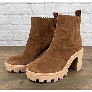 Gianni Bini Winney Brown Suede Platform Lug Sole Chelsea Ankle Boots Size 6.5